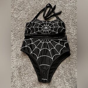 Disturbia Black and White Spiderweb Kids Swim Set